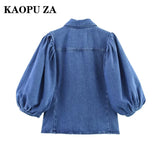 Pbong  Kaopu Spring Summer Fashion Retro Casual Women's Shirt Simple Design Top Button up Cotton Polyester Blend Slim Fit