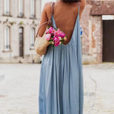 Dresses Spring Summer Basics Daily Folds Plain Sleeveless Scoop Neck Maxi Cami Vacation Dresses For Women