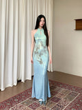 Butterfly Sleeveless Long Elegant Dresses For Woman Bodycon Halter Modest Maxi Ladies Mermaid Evening Dress Summer