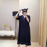 Pbong  Women Summer New Sleep Dress Short Sleeve 100Kg Modal Long Nightdress With Pocket Plus Size Sleepwear Loose Home Clothes