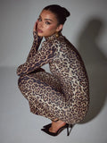 Leopard Print Long Sleeve Sexy Maxi Dress For Women Autumn Winter Fashion Elegant Turtleneck Printed Bodycon Long Dress