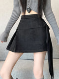 Sexy Slim Faux Suede Skirt Women High Waist Streetwear Vintage Bow Mini Skirts Fall Winter Casual American A Line Skirt New