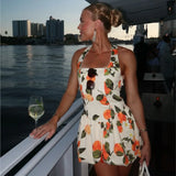 Fashion Retro Slimming Print Short Suspender Dress For Summer A-line High Waist Chic Vacation Beach Women Dress New