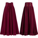 Pbong  Spring European Vintage Style Women High Waist Ruffled Long Skirt Solid White Party Dance Victorian Cosplay Costume Skirt