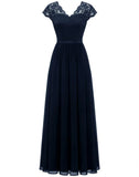 Pbong  New 6-Color 5-Size Lace Splicing Long Waist-Cinching Elegant Dress Floor-Length V-Neck Polyester Fiber Evening Gown Dress