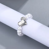 New Imitation Pearl Stretch Finger Rings for Women Girl Korean Fashion Sweet Heart Geometric Ring Jewelry Gift Party