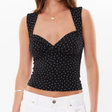 Women Sweetheart Neck Crop Tops Cute Polka Dot Tank Top Vintage Slim Fit Sleeveless Summer Bustier Shirts Vest Y2k Clothes