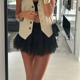 Pbong  Women Y2k Lace Mini Skirt Fairy Coquette Low Rise Pleated Ruffle Half Slip Skirt Vintage Layered Flowy Short Skirt Streetwear
