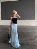 Seaside Gauze Splicing Blue Skirt Female Faldas Para Mujeres Summer Temperament Fishtail Skirt Chic Package Hip Skirts