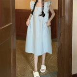 Pbong  INS Plaid Female Nightgown French Ruffled Court Style Long Nightdress Sleepwear Sleeveless Long Sleepshirt Sweet Homewear