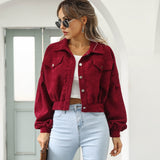 Jackets for Women Lantern Sleeve Cropped Bomber Jacket Overcoat Outwear Fashion Spring Vintage Corduroy Autumn Winter Coat