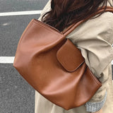 Pbong  Fashion PU Chic Tote Handbag Retro Solid Color Underarm Pouch Commute Daily Shoulder Bag Large Capacity Top-Handle Bags