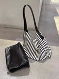 Pbong  Women'S Shoulder Tote Bags Bucket Handbag Trend Canvas Stripe Popular Eco Bag Shopping Designer Woman Large Capacity Armpit Bag