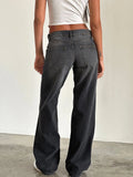 Straight-leg High Waist Jeans Women  New Leg Pockets Pants Y2k Long Denim Trousers Vintage Grey Washed Jeans