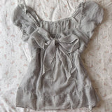 Y2K Vintage T-shirt Slim Woman Clothes Floral Goth Punk V-Neck Lace Short Sleeve Sweet Bow Harajuku Korea Summer Tees Fairy emo