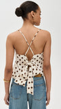 Fashion Polka Dot Print Camisole 2025 New Backless Lace-up Beige Sexy Summer Tank Chic Ruffle Patchwork Slim Top Vest For Women