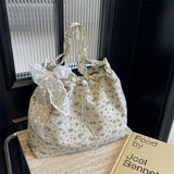 Pbong  New Hot Sale Of The Season Floral Lace Butterfly Knot Women's Shoulder Bag Fresh Sweet Style Large Capacity Nylon Tote Bag Da...