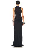 Summer Split Maxi Tank Dress Women Gown Fashion Solid Elegant High Waist Ruched Slim Evening Club Party Long Dress