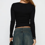 y2k Crop Tops Women Sexy Clothing Solid Color Square Neck Long Sleeve T Shirts 2000s Party Clothes Club Streetwear