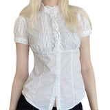 Women Shirts Elegant Short Sleeve Button Closure Solid Slim Fit Blouse Summer Y2K Tops