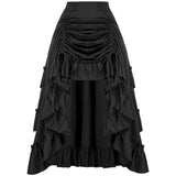 Women Goth Outfit Victorian Steampunk Ruffle Vintage Drawstring Layer High Low Skirt Long Bustle Skirt Halloween