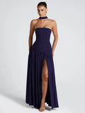 Slit Backless Ribbon Dress Women's Elegant Strapless Bodycon Maxi Dress Female Sexy Solid Vacation Party Dress Summer New