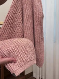 Pink Knitted Cardigan for Women Long Sleeve V-neck with Invisible Button Front Sweater Jacket Teen-girl Fall Winter Cute Outfit