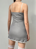 Grey Knitted Lace Trim Embroidery Sundress