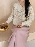 Cute Cartoon Cardigan Sweater for Women Long Sleeve Crew Neck Button Up Knitted Jacket Knitwear Teen-girl Fall Winter Outfit