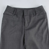 Pbong  Grey Low Waisted Flared Pants Female Y2K High Street Retro Wide Leg Trousers Fashion Slim Pocket Office Lady Suit Pants