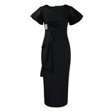 Pbong  Elegant Pure Color African Style Wrap Dress New Fashionable Transoceanic Dress with Lace Trim Elegant African Dress