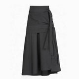 Preppy Style Gray Long Skirts Women Japanese Style Harajuku Midi Skirt Vintage Asymmetrical Casual Aesthetic Skirts