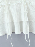 Pbong  Summer French Solid All Match Sweet V Neck Sleeveless Slim Waist Folds Lace-up Dresses