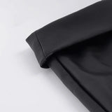 Pbong  Basic Solid Pu Leather Flare Pants Casual Slim Folds Low-Waisted Wide Leg Pants Women Autumn Spring Streetwear Office Lady