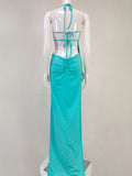 Ladies Star Decorative Spaghetti Strap Backless Design Celebrity Party Vacation Sleeveless Sexy Lace-Up Maxi Long Dress