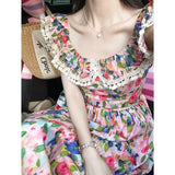 Holiday Style Off-the-shoulder Dresses for Women French Print Dress Female Summer Long Skirt Vintage Fashion Vestidos