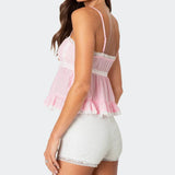 Sweet Girl Lace Trim Babydoll Camis Y2k Fairycore Peplum Crop Tops 00s Aesthetic Backless Tank Tops Women Milkmaid Vest Holiday