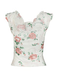 Boho Summer Floral Print Mesh Vest Women Sleeveless Ruffles Cross Bandage Cute Sweet Crop Tops
