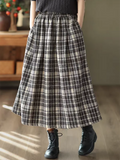 Faux Woolen Plaid Long Skirts Women Loose Vintage Fall Winter A Line Skirt Casual High Waist Japan Harajuku Warm Long Skirt