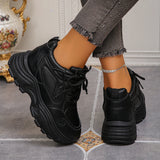 Pbong  Black White Chunky Platform Sneakers for Women Autumn Thick Bottom Dad Shoes Woman PU Leather Height Increase Sneakers 42