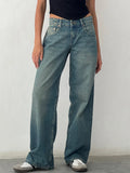 Straight-leg High Waist Jeans Women  New Leg Pockets Pants Y2k Long Denim Trousers Vintage Grey Washed Jeans