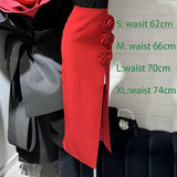 3D Flower Slit Slim Party Long Skirts Fashion High Waist Tight Women Skirt Solid Color Zipper Female Skirt Summer New