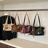 Retro PU Shoulder Bags for Women Solid Color Hand Bag Winter Luxury Designer Trend Purses and Handbags