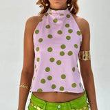 Women Y2k Graphic Print Halter Tank Top Summer Sleeveless Going Out Crop Tops Boho Sexy Backless Vacation Beach Camisoles Vest