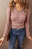 Pbong  New Autumn Winter Solid Color Knitted Tops Women's Round Neck Long Sleeved Button T-Shirt Fashion Pullover Lady Clothes