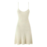 Sleeveless V-neck Knitting Short Dress Solid Beige Casual Vacation Slip Dress Fashion Slim 2025 New Women Dress Female Clothing