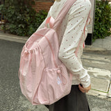 Women's Drawstring Ruched Lightweight Backpack Minimalist Casual Aesthetic Daily Simple Solid Color School Bag New Trend