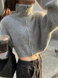 Zip Up Crop Sweater Cardigan for Women High Collar Zipper Front Short Knitted Jacket Autumn Winter Teen-girl Y2k 90s Outfit