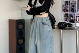 Elastic Waist High Waist Wide Leg Jeans for Women Loose Straight Blue Long Denim Pants Female Fashion Streetwear Jeans