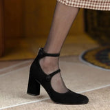 Pbong  New Retro Ladies Shoes Mary Janes Women's High Heels Fashion Buckle Strap High Heels Women Hot Sale Round Toe Heels Women